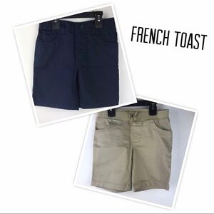 French Toast Kids Shorts. 2 Short Pant Bundle; Navy Blue and Beige. Size: 7.